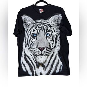 VTG 90s White Tiger T Shirt Large Made USA Trinity Products Big Graphic Animal